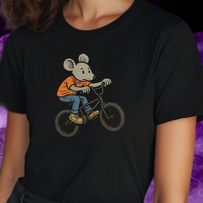 T-Shirt Frauen Maus fährt BMX Motiv Baumwolle Größe S bis 3XL