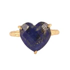Lapis Lazuli Heart Chekar Cut Gold Plated Prong Set Adjustable Ring Gemstone