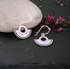 Fan dangle earrings in sterling silver, Art Deco style semi circle earrings