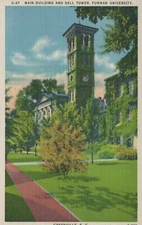 Main Building And Bell Tower Furman University Linen Vintage Postcard
