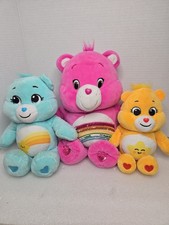 Care Bears Lot Of 3 Yellow 10" Blue 12" Pink 14" Used Please Read Description
