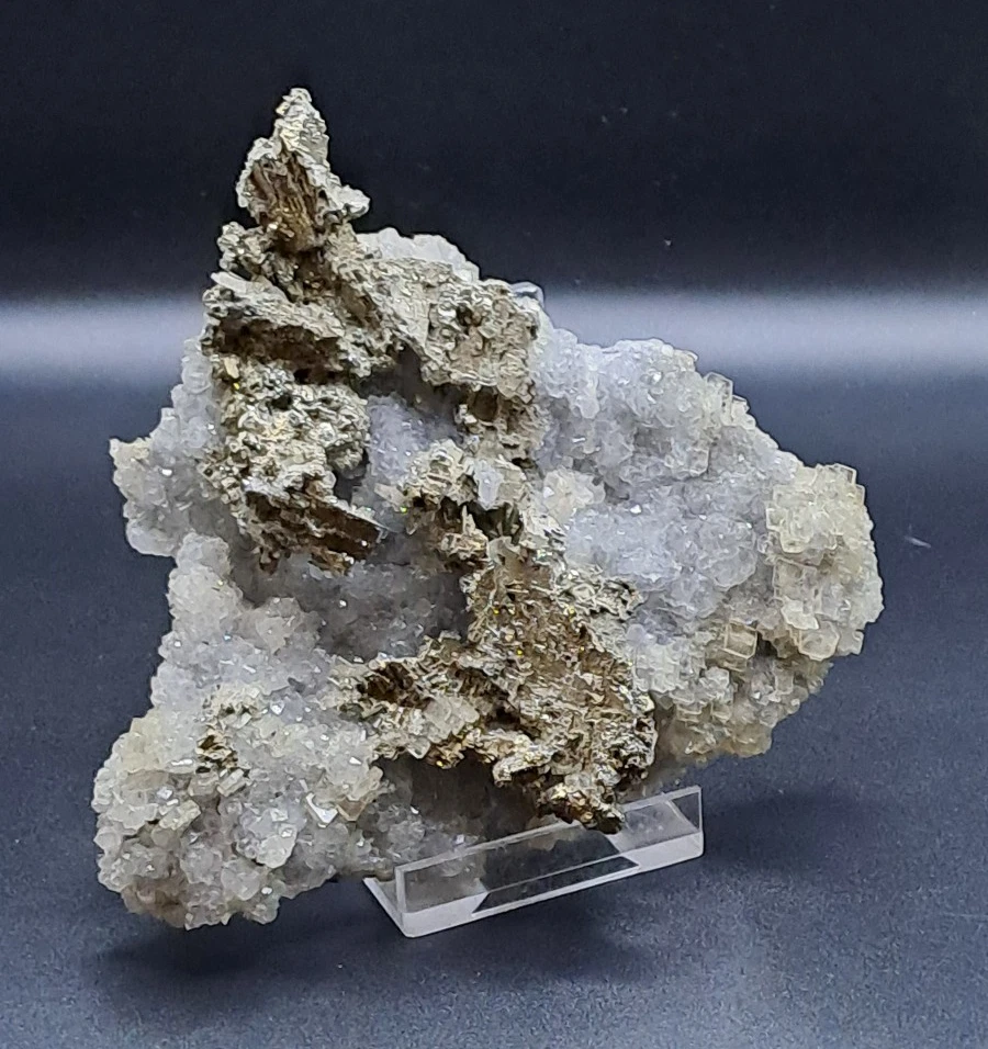 Selten! Dendritisches Pyrit-Cluster auf funkelndem Baryt, 320g, Marokko, 12x13cm - Bild 2 von 4