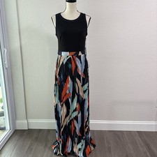 NWT Vince Camuto Solid & Pleated Floral Vibrant Chiffon Maxi Dress Sz 10