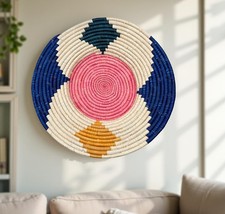 Handwoven African Raffia Wall Plate in Blue, Pink, Green, Orange - 3 Sizes