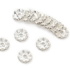 100PCS Wave Spacer Beads Bulk for Pens, 12mm White Rhinestone Beads for Beada...