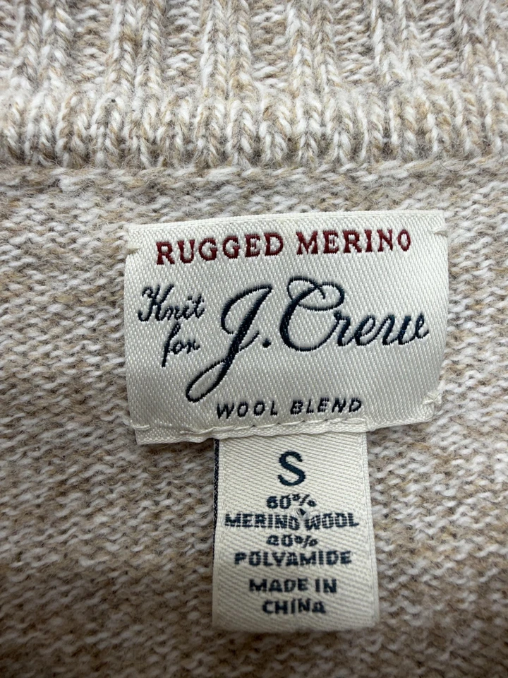J Crew мужской маленький бежевый прочный мериносовой шерсти смесь Crewneck вязаный свитер пуловер - Изображение 2 из 4