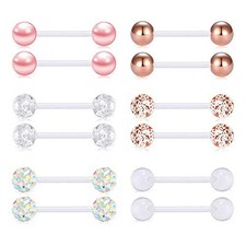 FECTAS Plastic Nipple Rings Tongue Piercing Retainer Barbell 14g for Women Su...