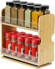 2 Tier Pull Out Spice Rack Organizer, Bamboo Sliding Spice Rack for Kitchen 