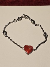 Gucci Interlocking GG logo charms with Red Enamel Heart charm Bracelet, sz. 7.5.