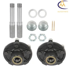 2 Set Pre-Greased Trailer Hub Kit 5 on 4.5" & 1" Round Spindle & Bearings L44610
