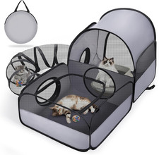 Portable Cat Playpen with Surround Tunnel, 2-Linked-Enclosed Areas, Ideal Cat...