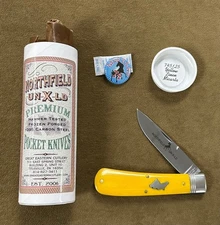 GEC Northfield UN-X-LD 745125 Mustang knife. Yellow Linen Micarta. Polished