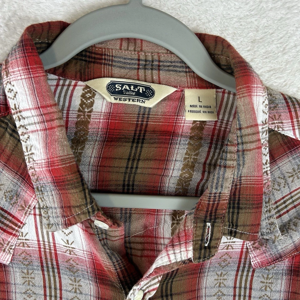 Salt Valley Western Shirt Men L SHRUNK (fits M Slim) Pearl Snap Cowboy Aztec - Image 3 of 4