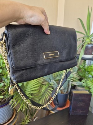 DKNY Luxury Black Saffiano Leather Gold Chain Shoulder Flap Bag