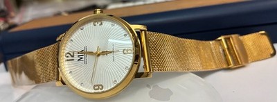 Funk Damenuhr Meister Anker Edelstahl 36mm  Milanaiseband Vergoldet