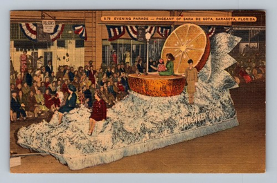 #ad Sarasota FL Florida Evening Parade Pageant Sara De Sota Vintage Postcard Postal $0.99