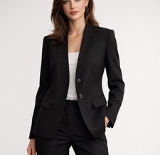 Lafayette 148 New York Stand Collar Virgin Wool Blazer Black 10 Quiet Luxury