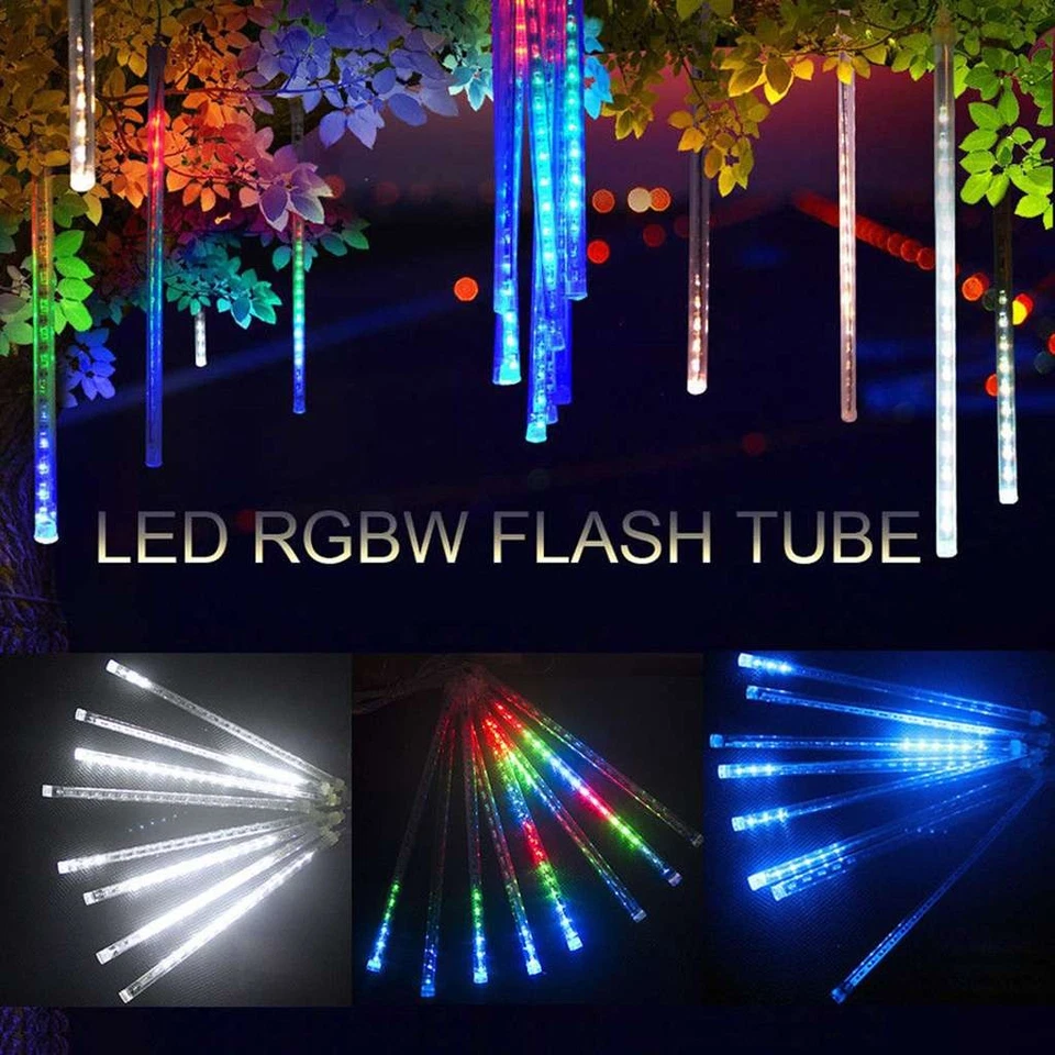 32 TUBE Meteor Shower Lights Fairy String Lights Outdoor Garden Waterproof Decor - Image 2 of 4
