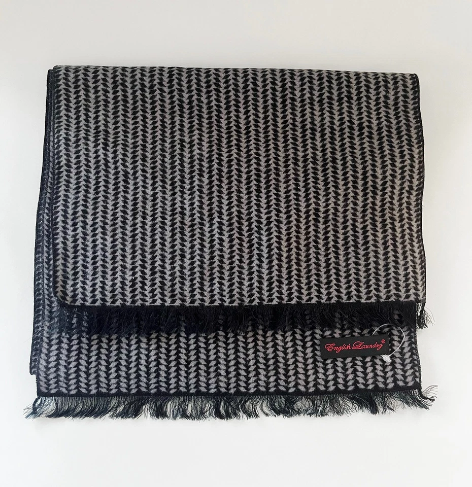 Cachecol masculino English Laundry 100% seda escovado reversível preto/cinza - Novo - Imagem 2 de 4