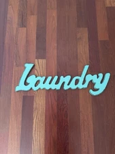 Laundry Room Word Art Wooden Sign Home Decor Wall Hanging Cursive Script