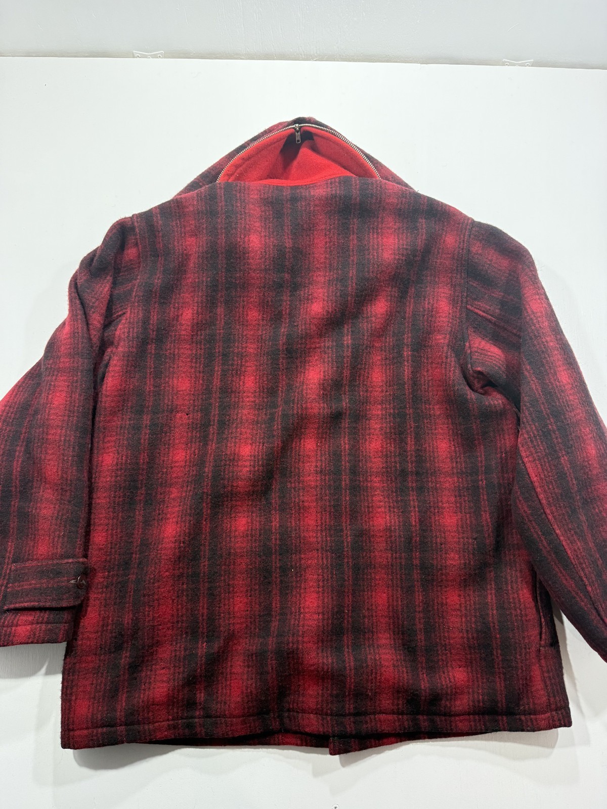 Rare 1940s Vintage Woolrich Wool Coat Mens 44 Red Plaid Hooded Hunting Jacket image 9