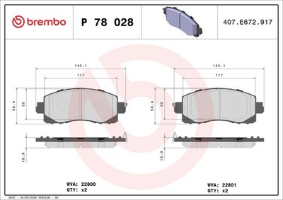 Bremsbelagsatz Scheibenbremse PRIME BREMBO P 78 028 für IMPREZA GT XV G24 BT GT2