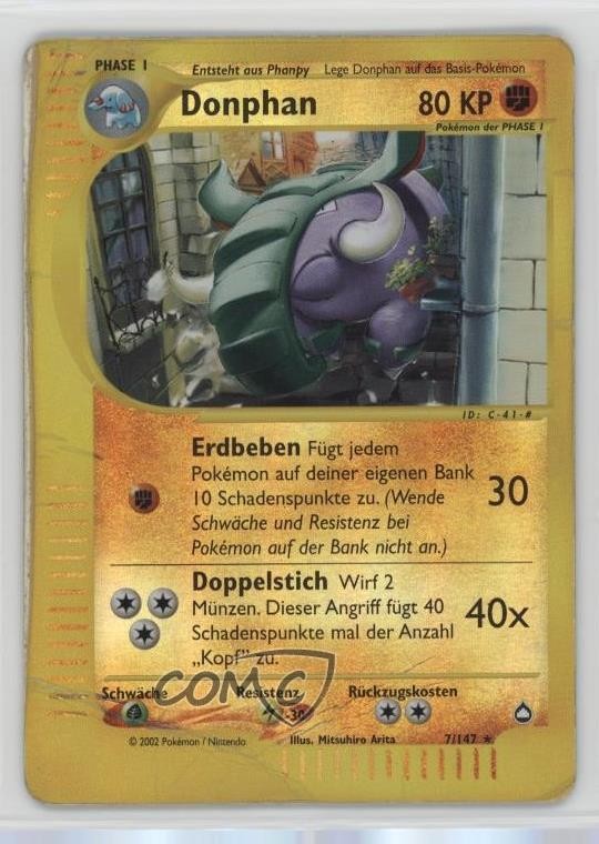 Donphan German Reverse Foil Pokemon e-Card Series Aquapolis #7 2003