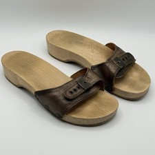 Vintage Dr Scholl s Original Wooden Exercise Sandals Brown Leather Women s 9