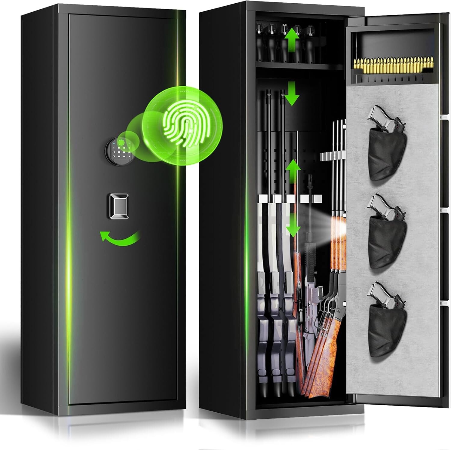 Fingerprint Rifle Gun Safe, 10-15 Gun Safes For Home Rifle And Pistols w/ Alarm