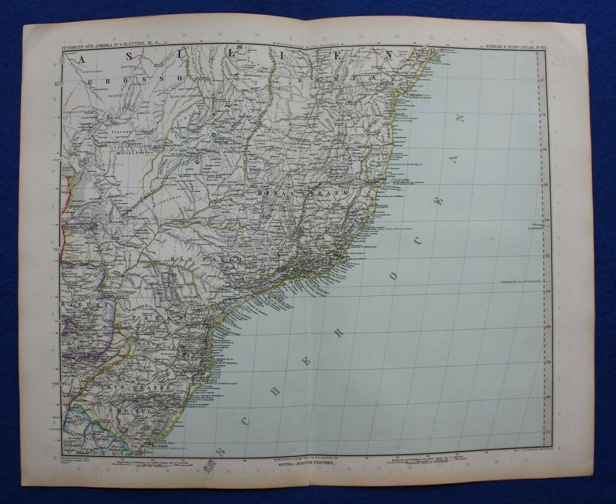 【ブラジルで購入】年代もの レトロ 大きな地図 Original antique map SOUTH AMERICA, BRAZIL, Stieler, 1891 | eBay