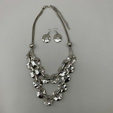 Women's Necklace Dangling Earrings Set Silver-tone NWOT