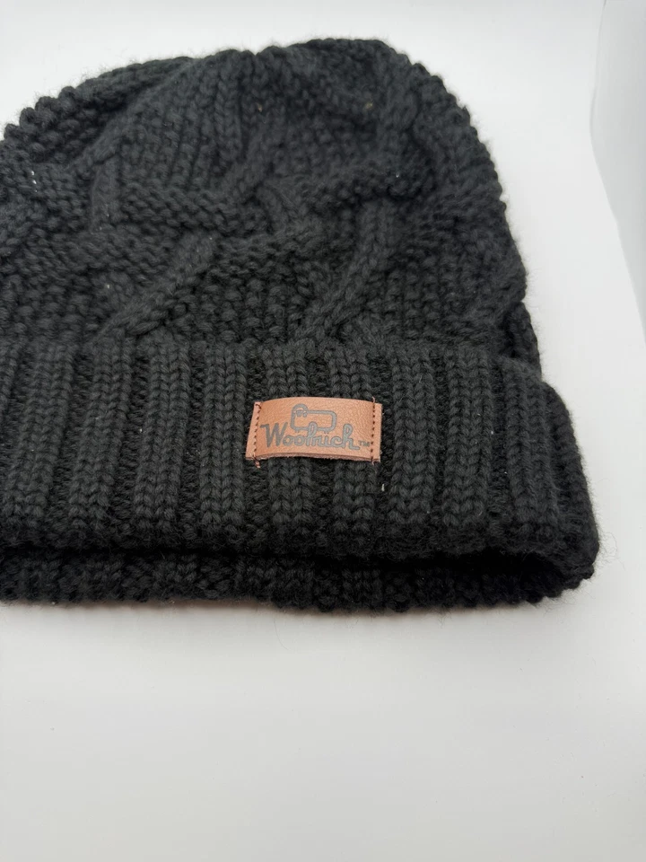 Gorro Woolrich preto tamanho único boné lã acrílico pescador robusto malha pesada - Imagem 2 de 4