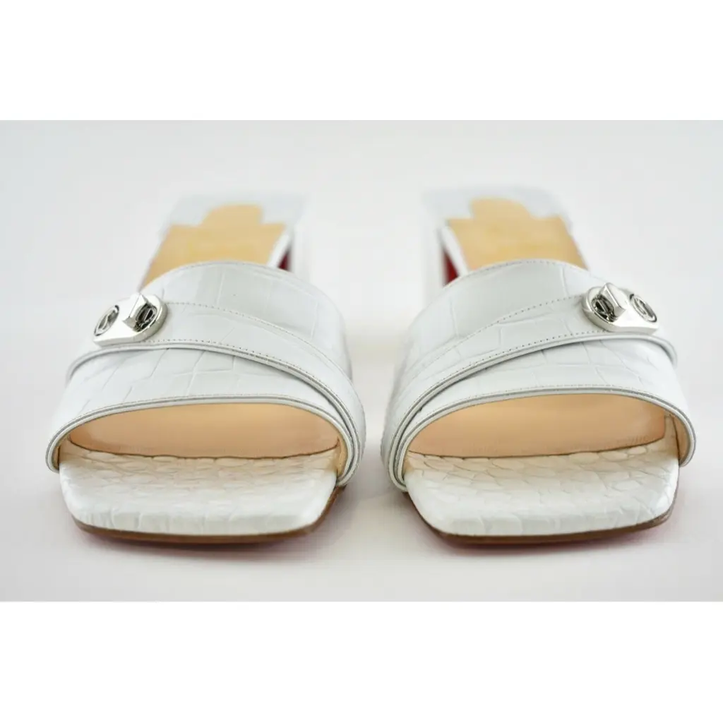 Christian Louboutin Lock Art 55 White Croc Block Heel Mule Slide