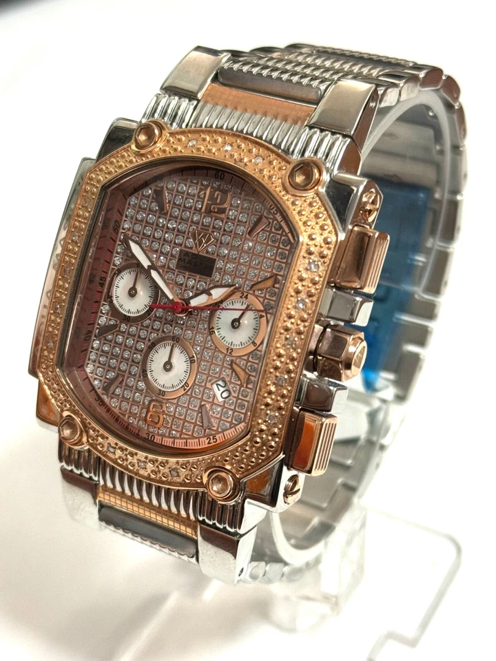 Reloj para hombre Aqua Master esfera champán oro rosa dos tonos acero diamante W#323 Foto 2 de 2