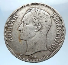 1911 Freemason President Simon Bolivar VENEZUELA Founder Silver Coin i73977