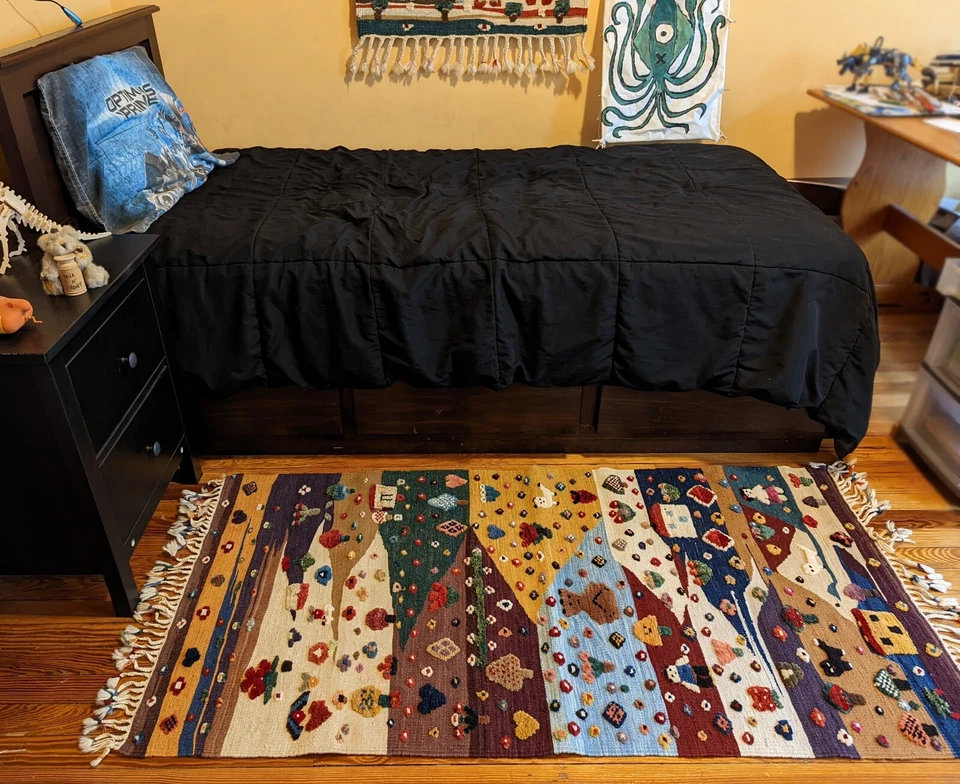 Tinte natural tejido a mano arte popular Kilim de Turquía Foto 3 de 4