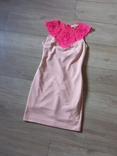 Ted Baker Violina Pink Stretch Bodycon Dress Lace & Mesh Trim Wiggle UK8 (TB1)