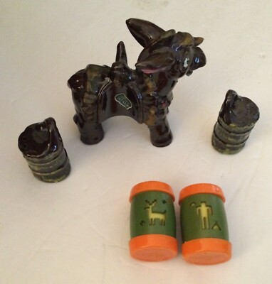 Vintage Elvin HandPainted Ceramic Donkey Toting S & P Shakers+St.Labre Shakers p