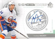 Thomas Hickey autographed hockey card 2014 Upper Deck Sign of the Times #SOTHI