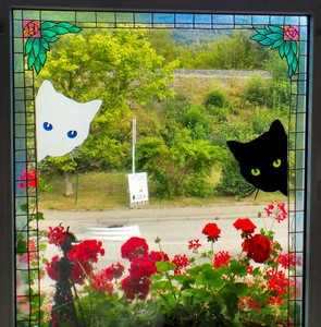 Wicoart Window Color Sticker Cling Decal Vitrail Set 2 Angles Chats Blanc Noir Ebay