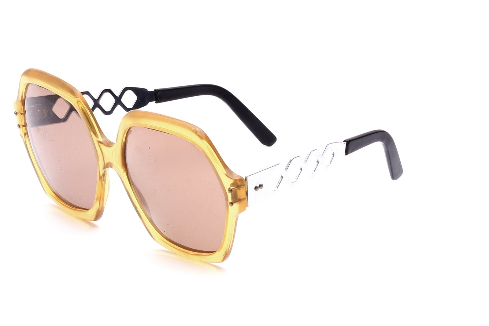 Прозрачный винтажный ТОП Sonnenbrille 70er от Jahre Lochbügel gelb Zustand C9