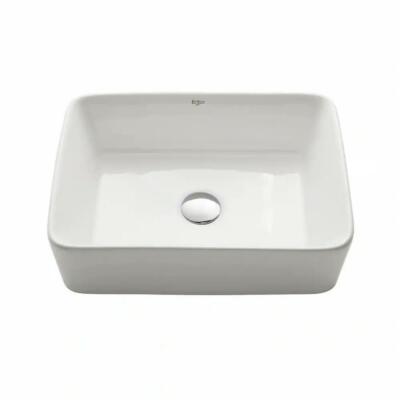 Rectangular Ceramic Vessel Bathroom Sink in White