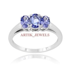 Tanzanite Naturale Gemma Con 14K Placcato Oro Bianco Argento Donna Anello #3305