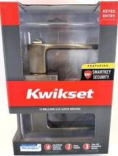 Kwikset Singapore Square Keyed Entry Door Handle SmartKey Satin Nickel 97402-911