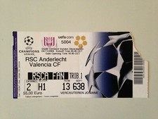 TICKET MATCH LIGUE DES CHAMPIONS // ANDERLECHT VALENCIA FC 24 NOVEMBRE 2004