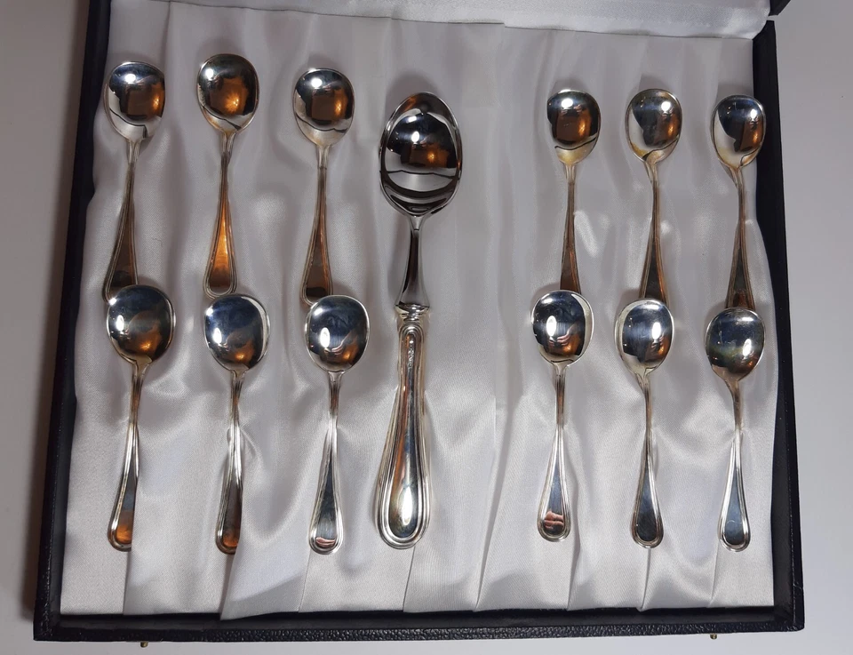 Servizio Posate 12 + 1 Cucchiaio Argento Pieno Massiccio 800 Punzonato Lusso - Immagine 3 di 4