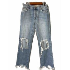 Free People We The Free Jeans Womens 25 Straight Leg Distressed Button Fly