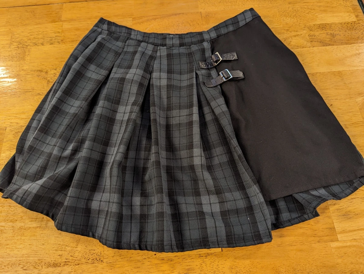HOT TOPIC XL Catholic School Girl Rockabilly Grey Goth Pleated Plaid Skirt Kilt