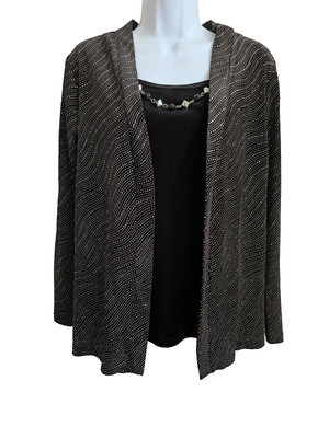 Notations Size M Black Velvet Layered Long Sleeve Blouse + Necklace