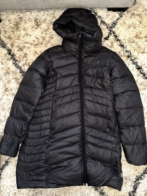 Columbia 650 Fill McKay Lake Long Down Puffer Jacket Womens L Black Hooded Light
